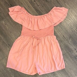 Pink Off-Shoulder Ruffle Shorts